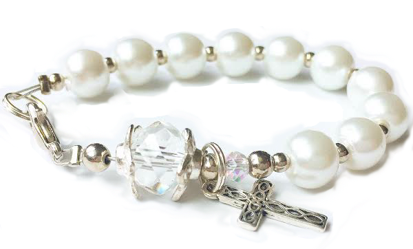 5 White Pearl and Crystal Rosary Bracelet Kits