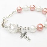 Pink and white rosary bracelet girls first communion