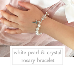Girls First Communion crystal pearl rosary bracelet