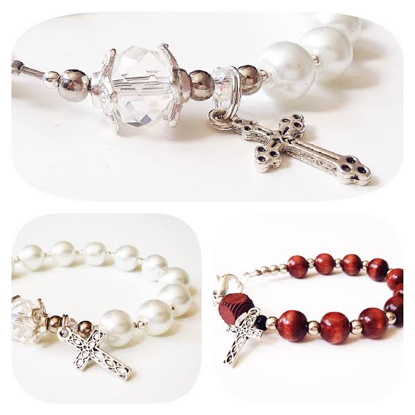 Wood and Pearl Rosary Bracelets